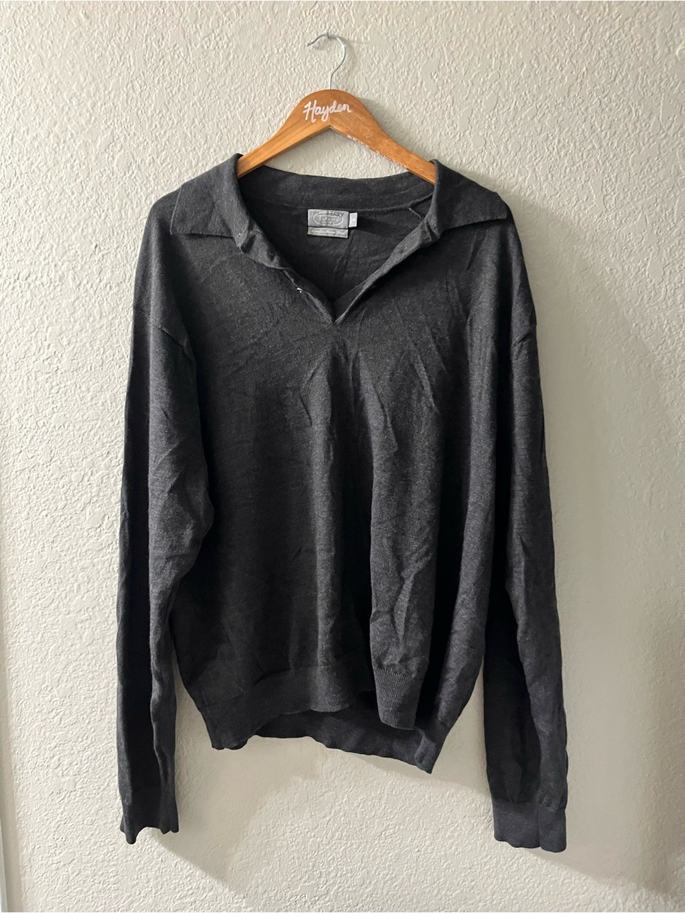Talbots Men's Charcoal V-Neck Collared Sweater